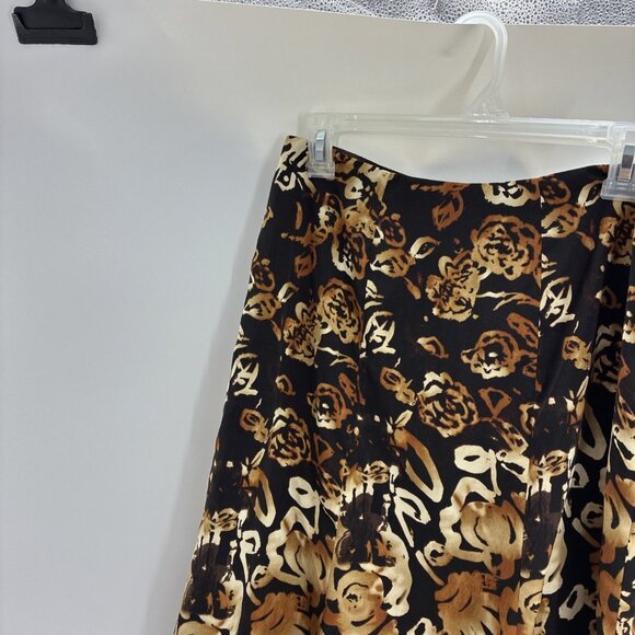 Jones Wear Womens Size 4 Skirt Brown Black Floral Print Midi A Line Career - Picture 2 of 5